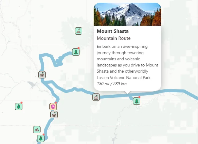 mount shasta road trip map