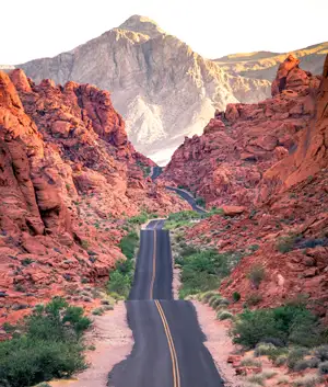 scenic road heading through the Valley of Fire in Nevada
